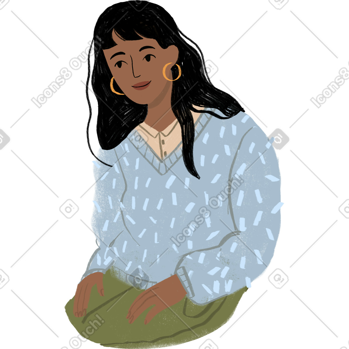 Ilustração de Girl sitting with her hands on knees em no estilo Lumiere para baixar em PNG, SVG