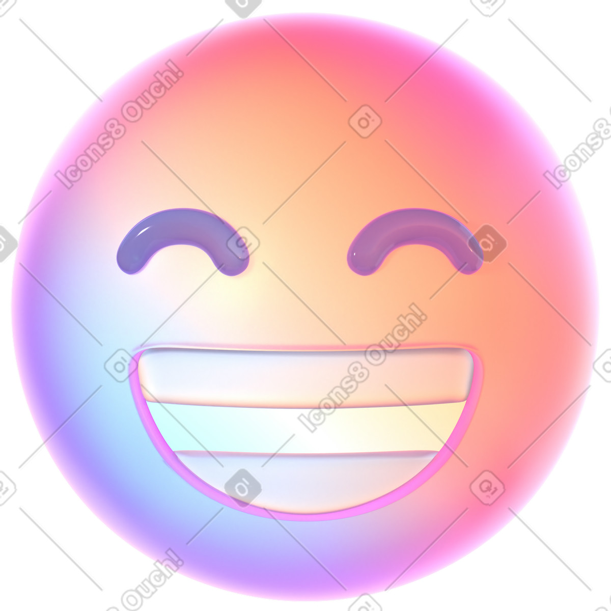 Abstract emoji beaming face with smiling eyes illustration in 3D Glassy style download in PNG, SVG