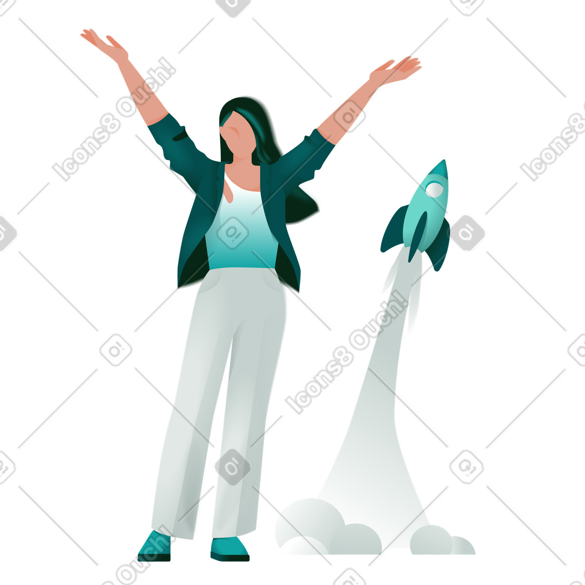 Ilustração de Excited founder with rocket taking off em no estilo Office para baixar em PNG, SVG