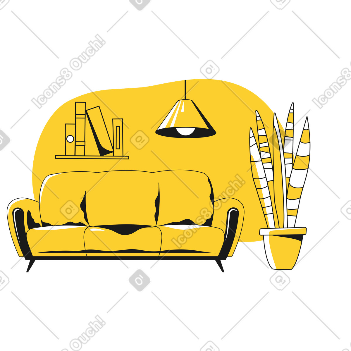 Interno del soggiorno illustrazione in stile Taxi scarica in PNG, SVG
