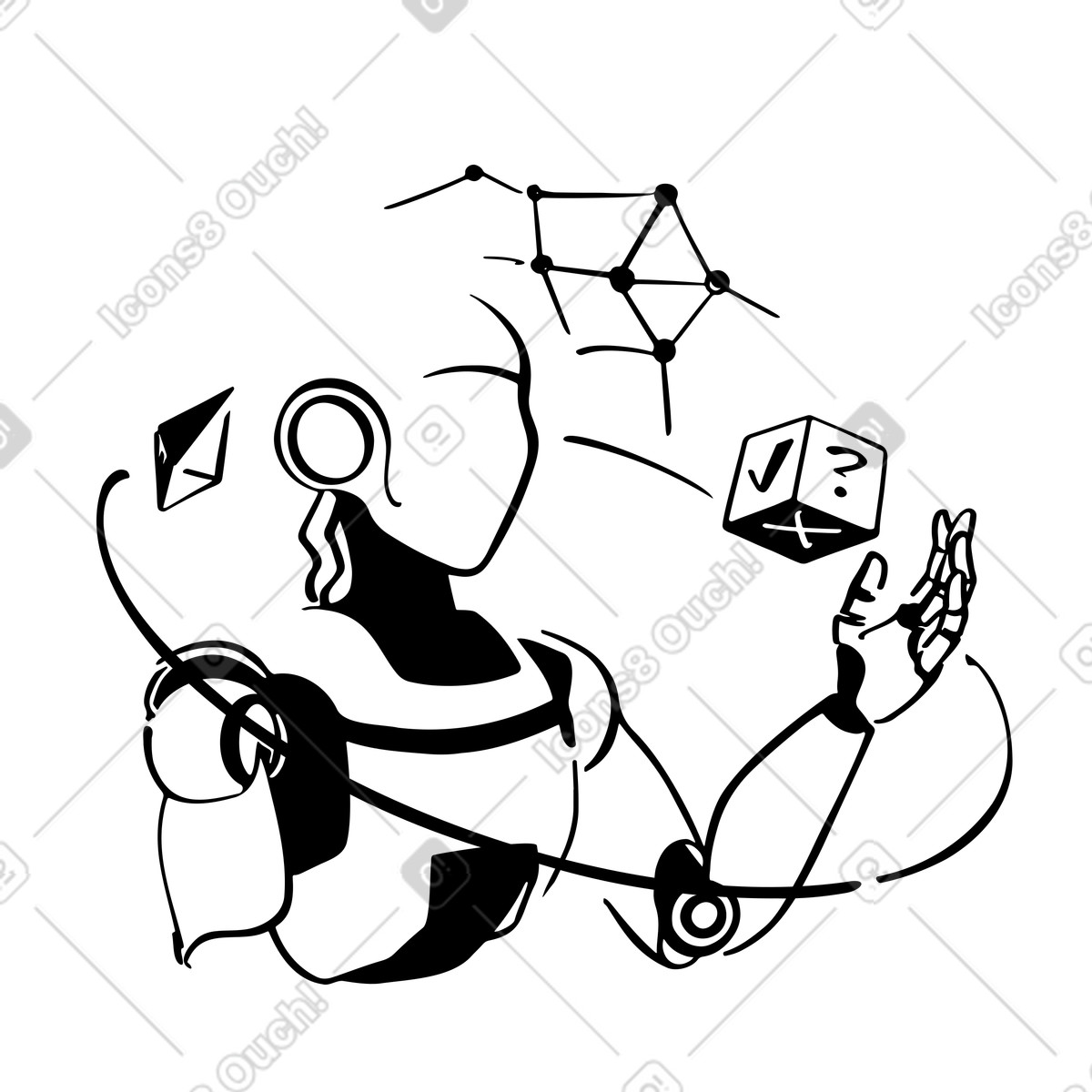 Futuristischer humanoider ki-roboter-Illustration im Line-Stil als Download in PNG, SVG
