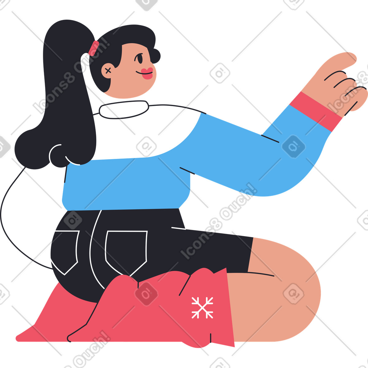 Ilustração de Mulher sentada joelhos pegando algo em no estilo Boba para baixar em PNG, SVG