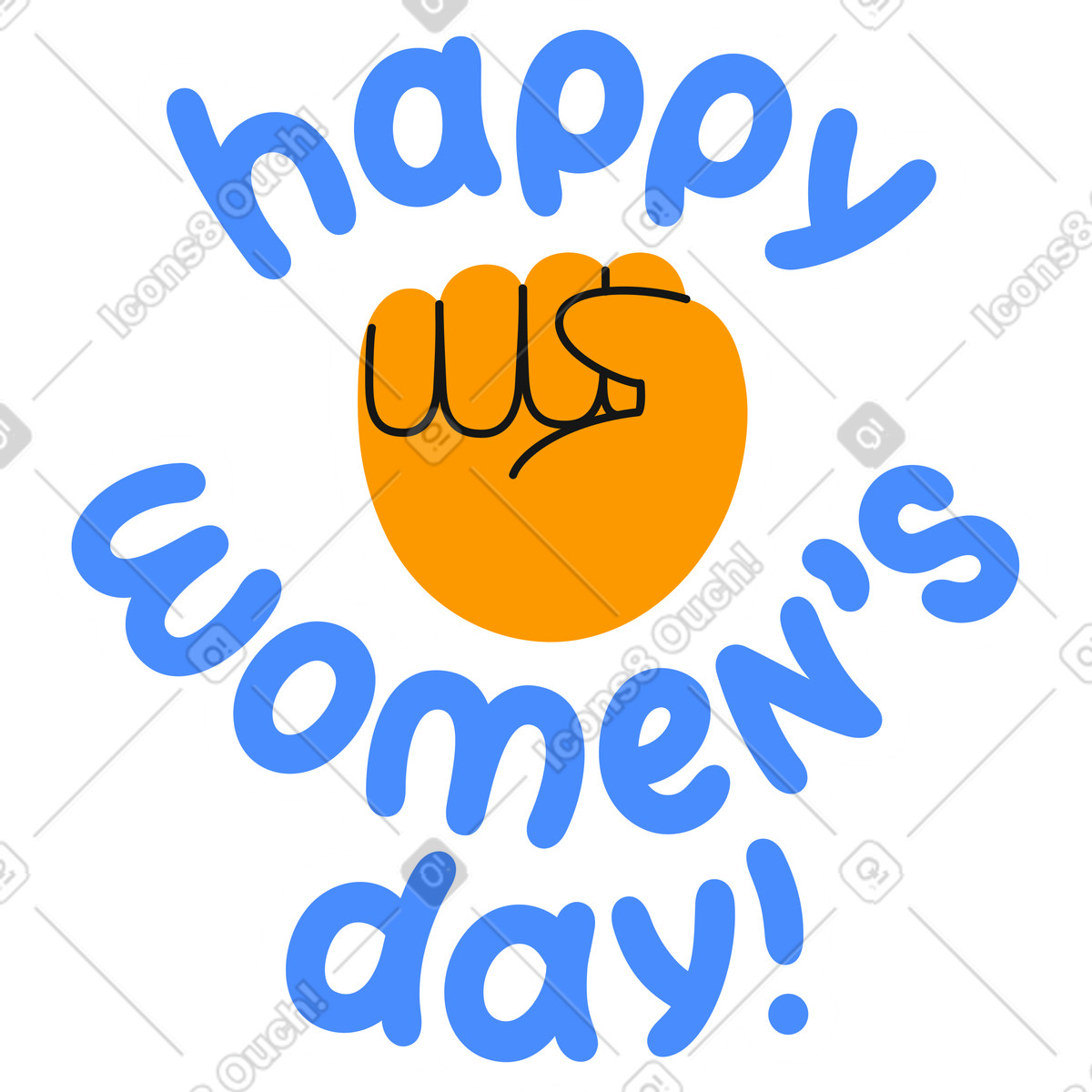 Hand und schriftzug happy women's day sticker-Illustration im Clap-Stil als Download in PNG, SVG