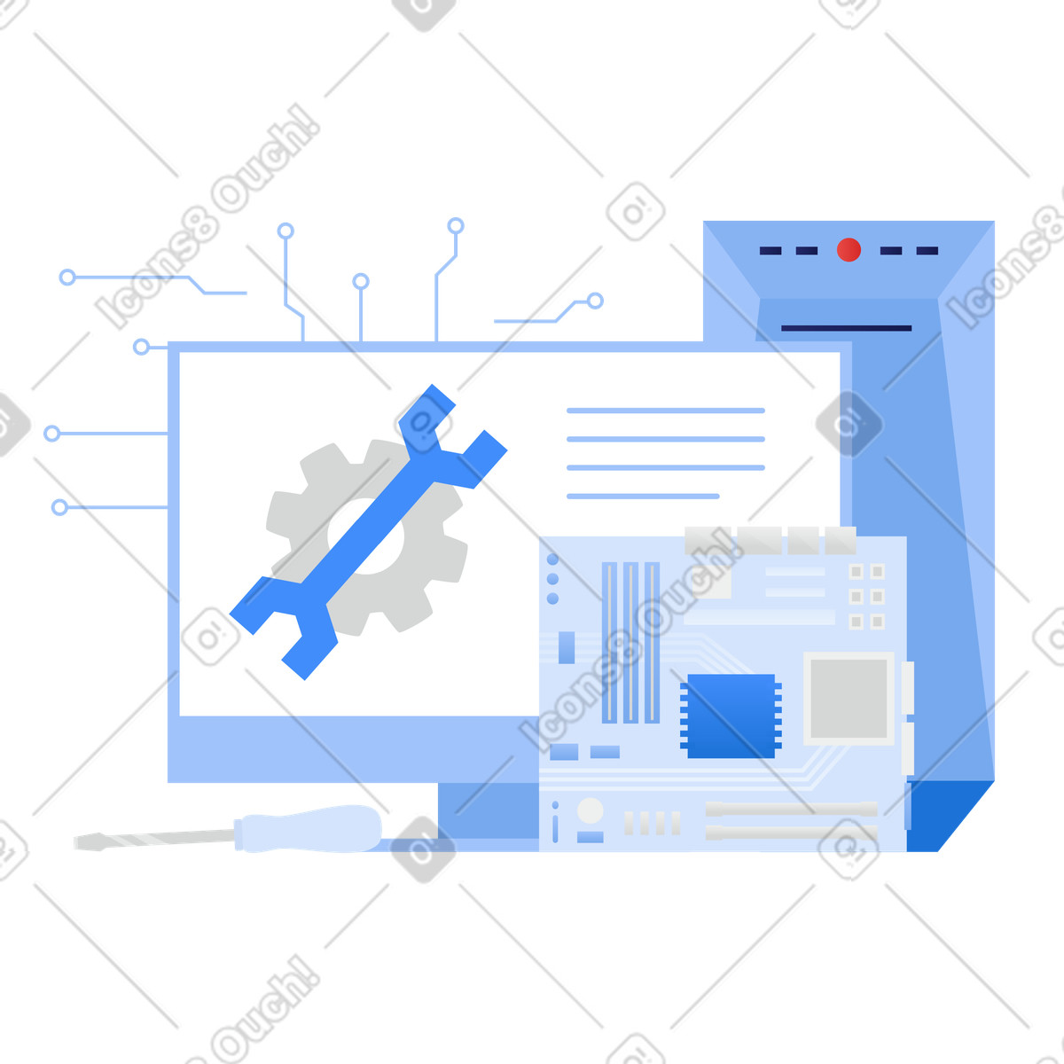 Supporting and maintaining computer hardware illustration in Clip style download in PNG, SVG