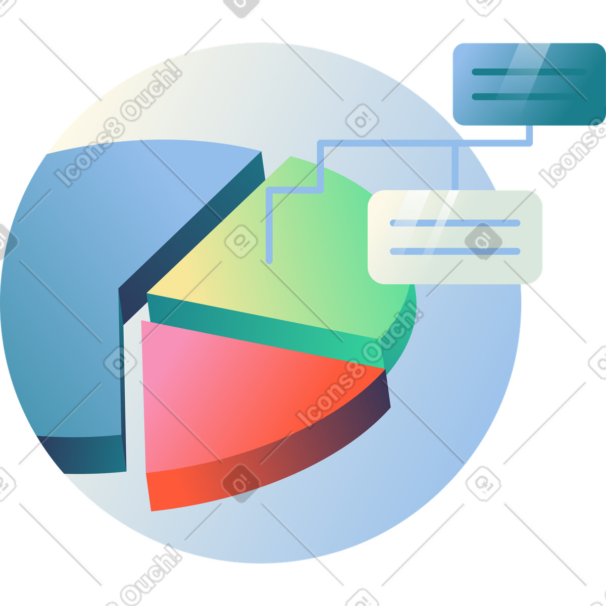 Pie chart with cards, analytics icon illustration in PNG, SVG