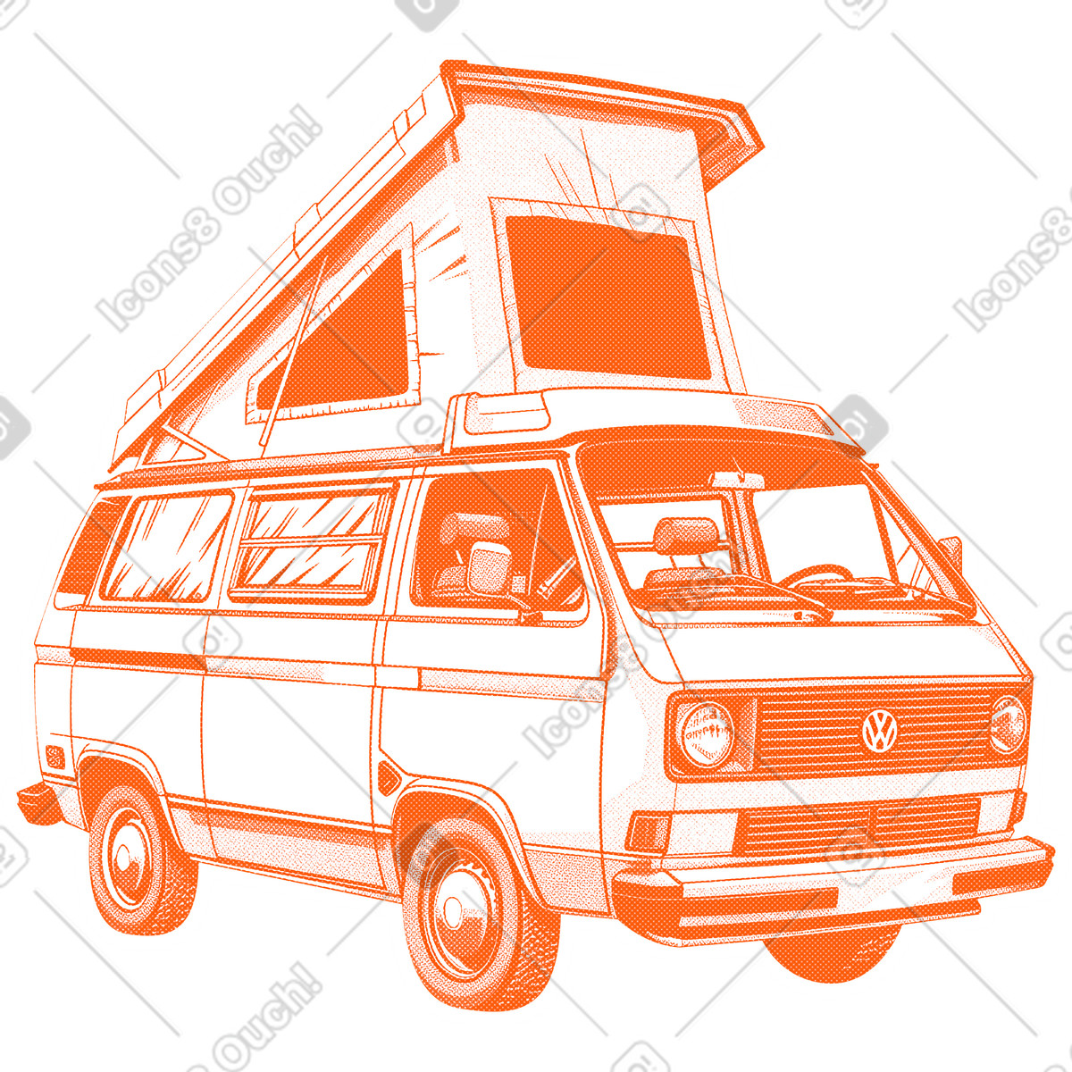 Camping car illustration in Halftone style download in PNG, SVG