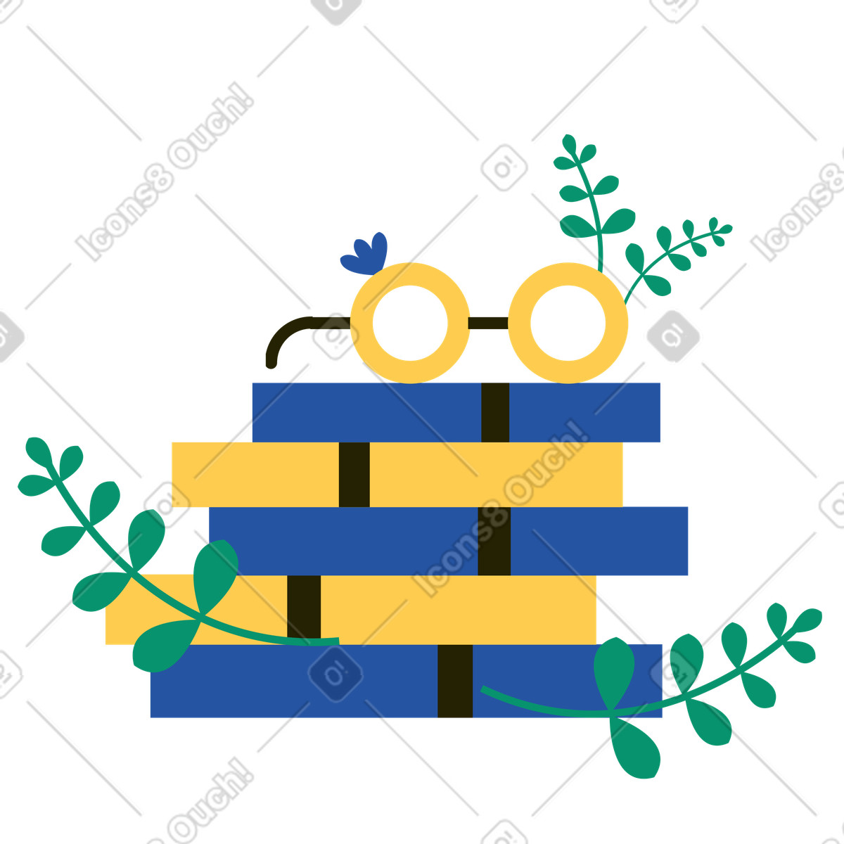 Eyeglasses on stack of books illustration in Spot style download in PNG, SVG