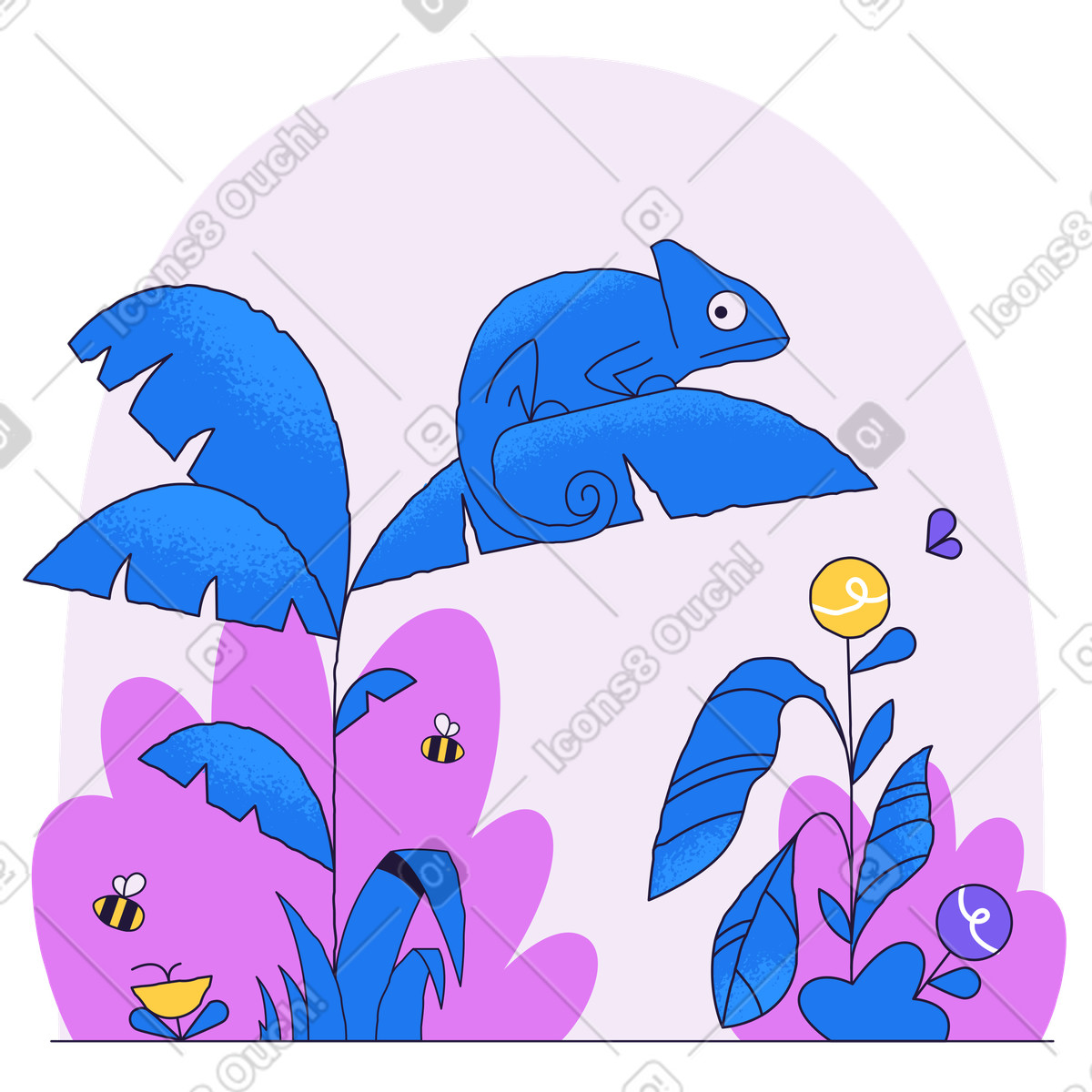 Chamäleon verschmilzt mit pflanzen im dschungel-Illustration Conifer-Stil als Download in PNG, SVG
