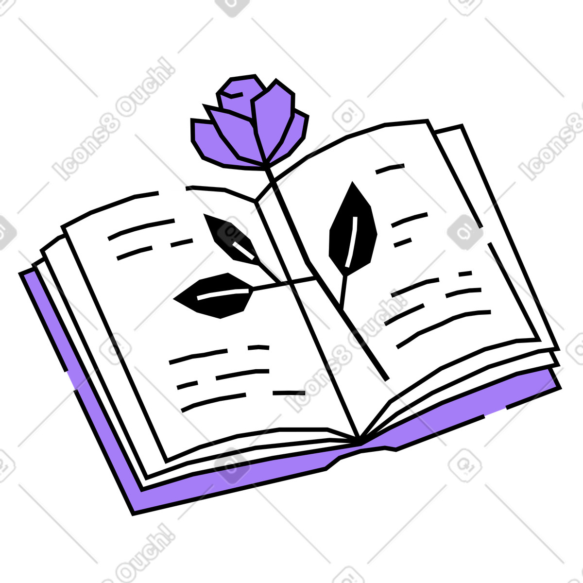 Buch mit einem rosenlesezeichen-Illustration im Amethyst-Stil als Download in PNG, SVG