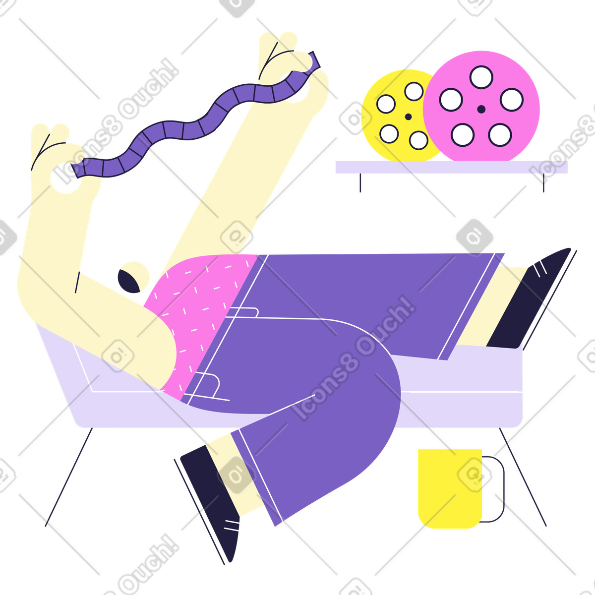 Nuovo film, un uomo che srotola una striscia di pellicola illustrazione in stile Mellow scarica in PNG, SVG