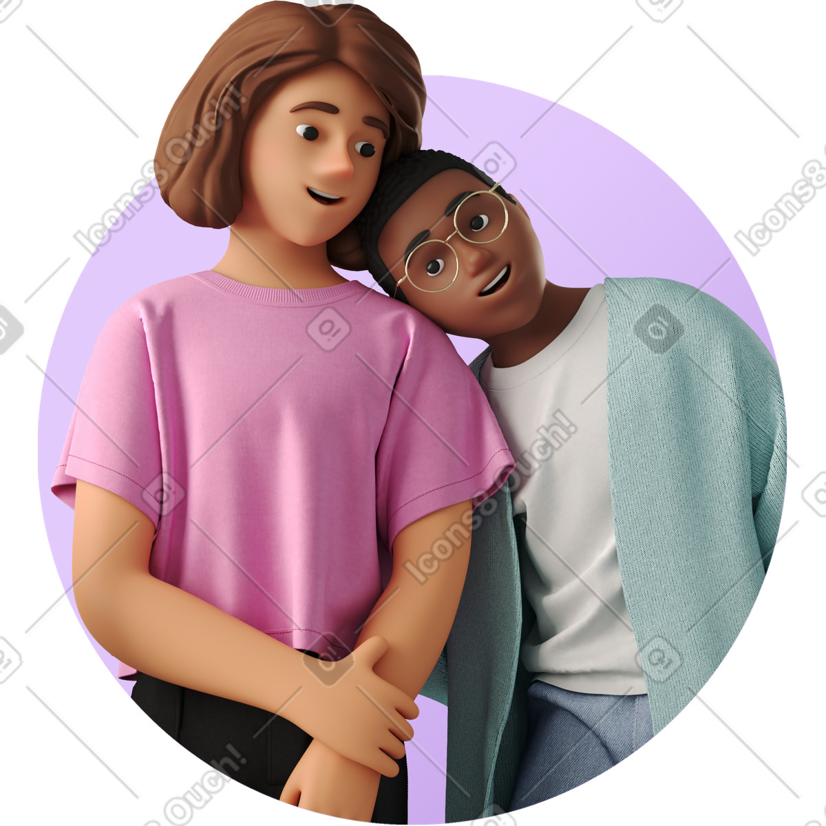 Two women hugging illustration clipart image in PNG SVG GIF