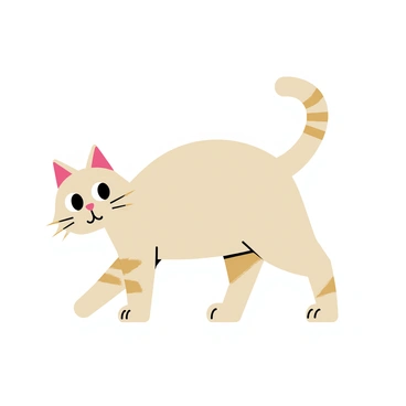 A cat with an arched back stands alert, its fur slightly bristled. The cat has wide eyes that express surprise and curiosity. Its ears are perked up, facing forward as if it's listening intently to a noise. The background features soft colors, enhancing the scene's focus on the startled cat.