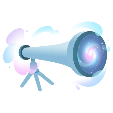 A powerful telescope is pointed toward the night sky, capturing a view of a distant galaxy filled with swirling stars and vibrant colors. The galaxy features a spiral structure with bright, glowing arms extending outward. Surrounding the galaxy are countless smaller stars scattered against a deep blue and purple backdrop of space. The telescope has a sleek, metallic design and stands on a sturdy mount. A subtle glow emanates from the galaxy, illuminating the immediate area around the telescope.