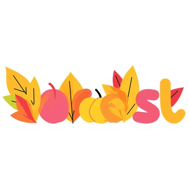An arrangement of vibrant autumn leaves in shades of orange, red, and yellow, combined with several pumpkins of various sizes and shapes. The leaves and pumpkins are creatively positioned to form the letters spelling "harvest." The entire composition is set against a simple, soft background, emphasizing the colorful leaves and pumpkins. Each letter is distinct, showcasing the textures of the leaves and the smooth surfaces of the pumpkins.