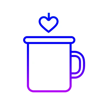 A steaming coffee mug with a heart-shaped handle.