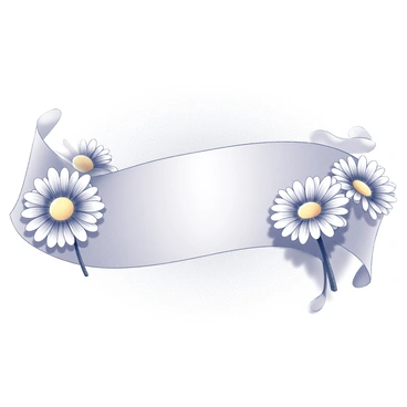A decorative banner displaying a series of illustrated daisies. The daisies are evenly spaced across the banner, featuring detailed petals and central yellow disc florets. The background is softly textured, with a gentle gradient that enhances the visual appeal of the flowers. The overall composition is symmetrical, with the daisies arranged in a harmonious manner, drawing the viewer's attention towards the center of the banner.