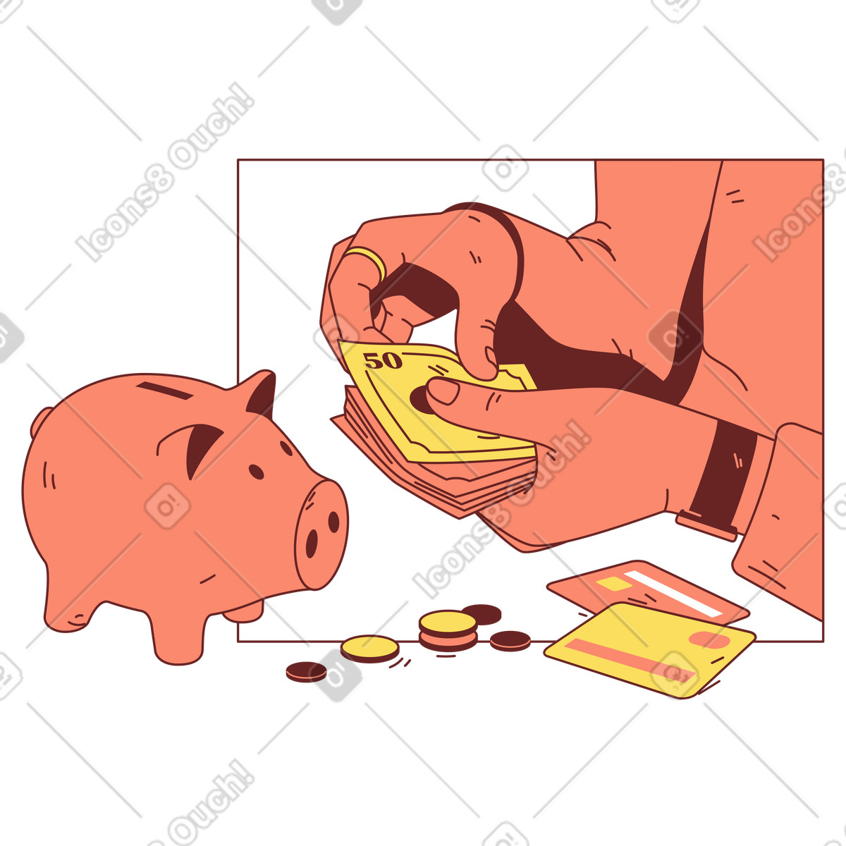 Piggy bank and hand counting money illustration hands clipart graphics free premium