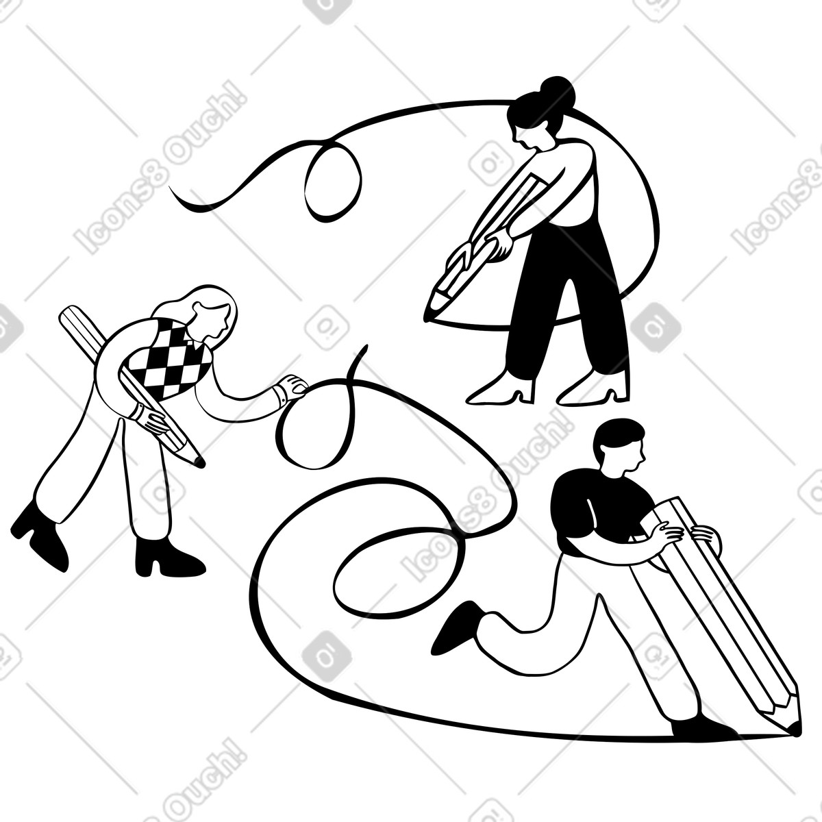 Ilustração de Equipe de pessoas desenhando uma linha juntas em PNG e SVG