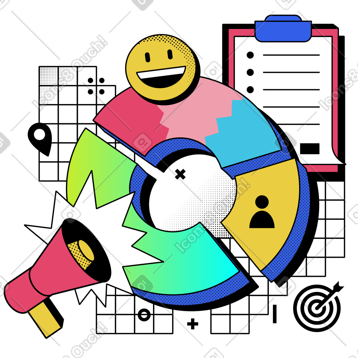 Memphis 스타일의 Marketing with customer segmentation in mind 일러스트레이션 PNG, SVG 다운로드