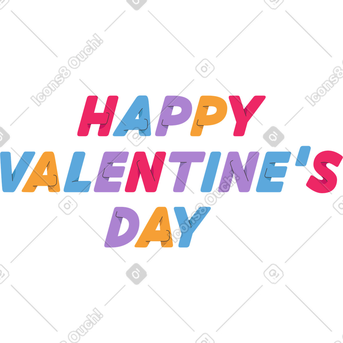 Ilustración Lettering happy valentine's day en estilo Dizzy a descargar en PNG y SVG