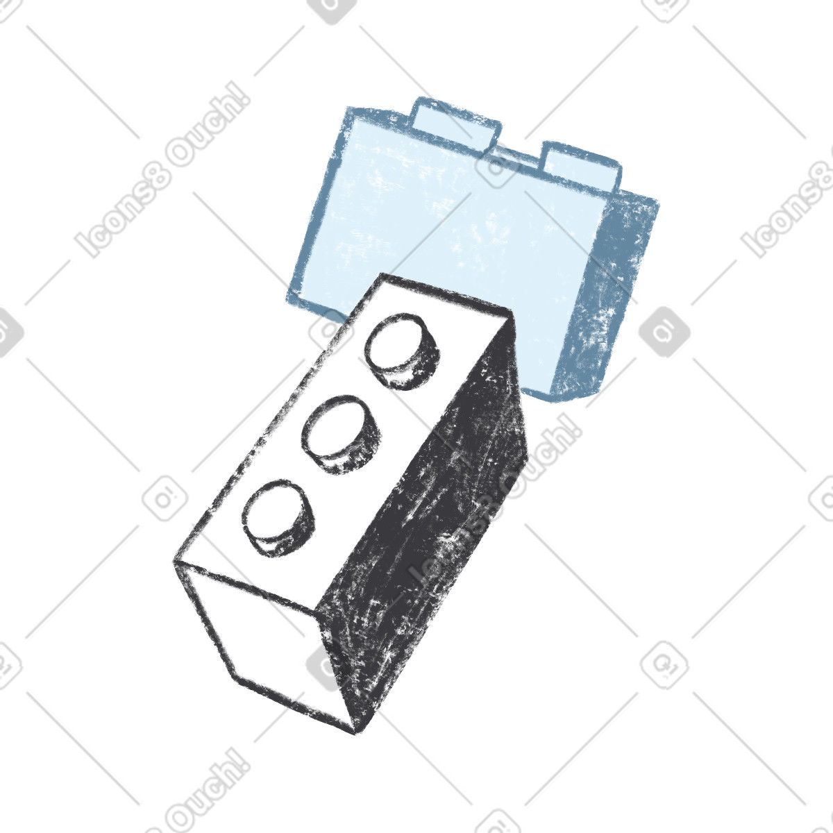 Black and grey lego brick illustration in Chalky style download in PNG, SVG