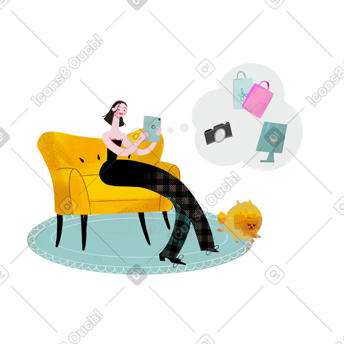 Frau plant online-einkäufe-Illustration im Fabulous-Stil als Download in PNG, SVG