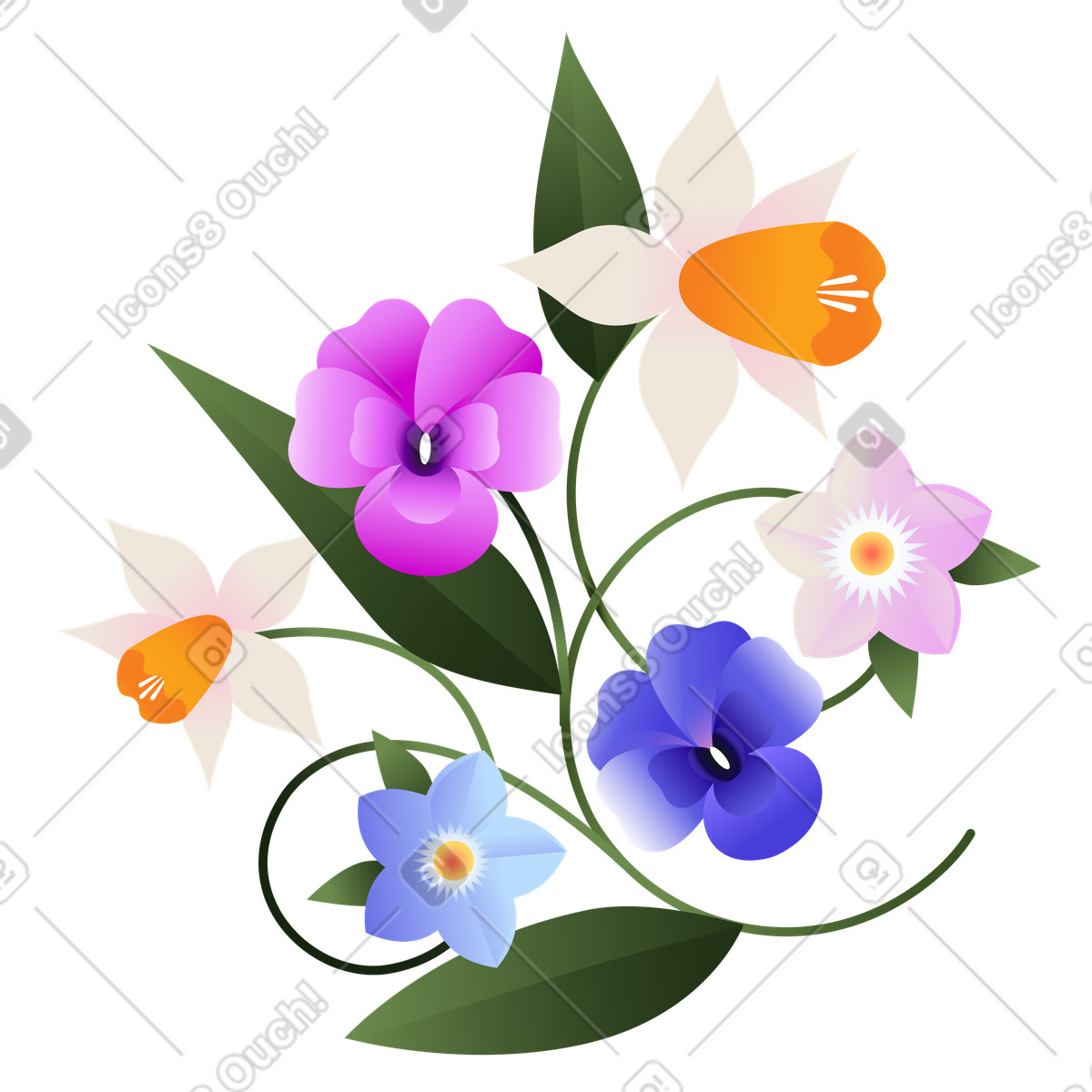 下载 Blossom 风格的 不同的春天花的构成 插画，支持 PNG、SVG 格式