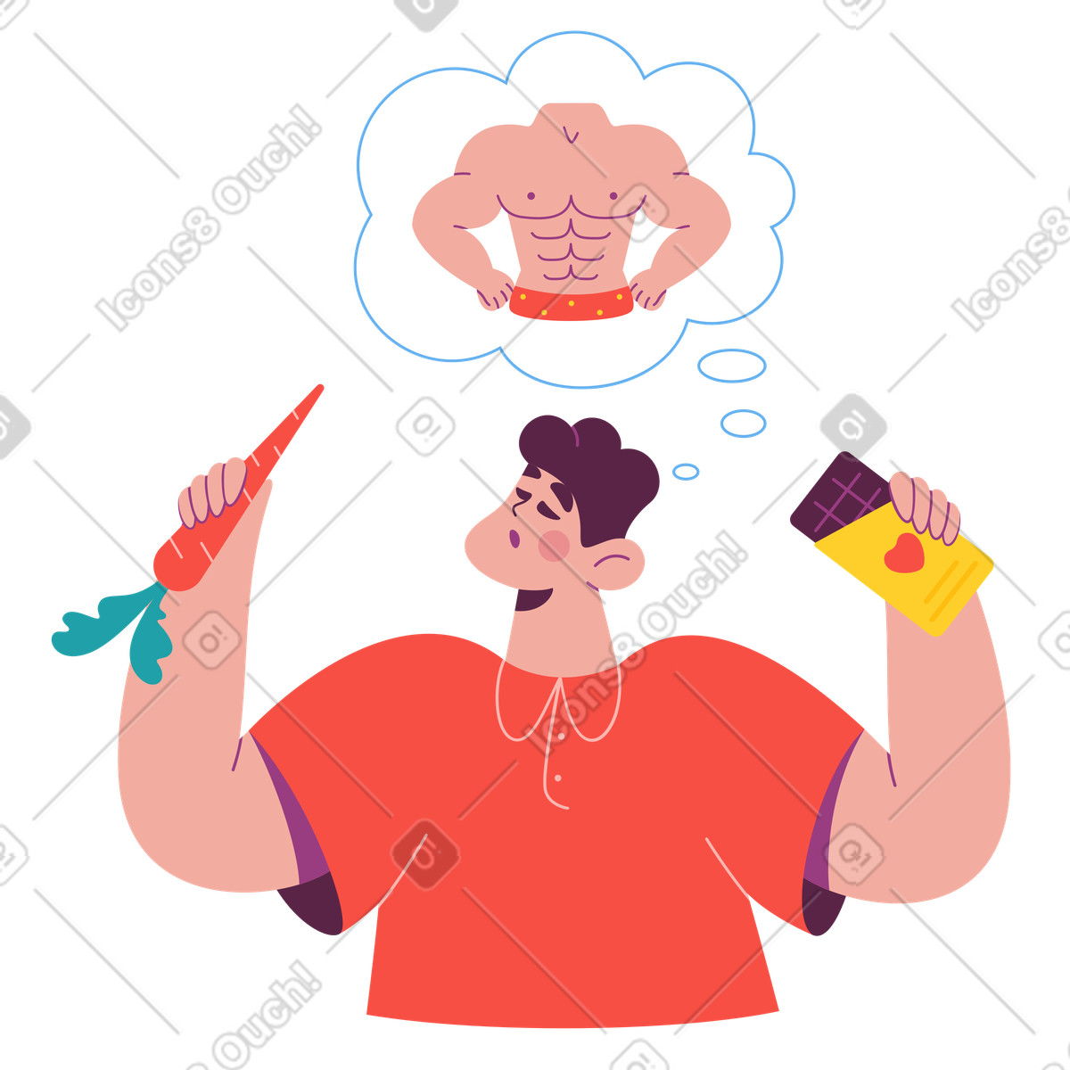 Sammy スタイルの 健康的な食事を支持する選択をする男性 のイラストをPNG、SVG形式でダウンロード