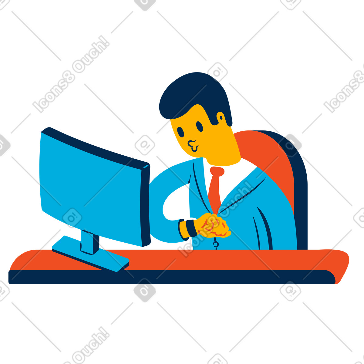 Büroangestellter schaut auf die armbanduhr und wartet das ende des arbeitstages-Illustration im Flame-Stil als Download in PNG, SVG