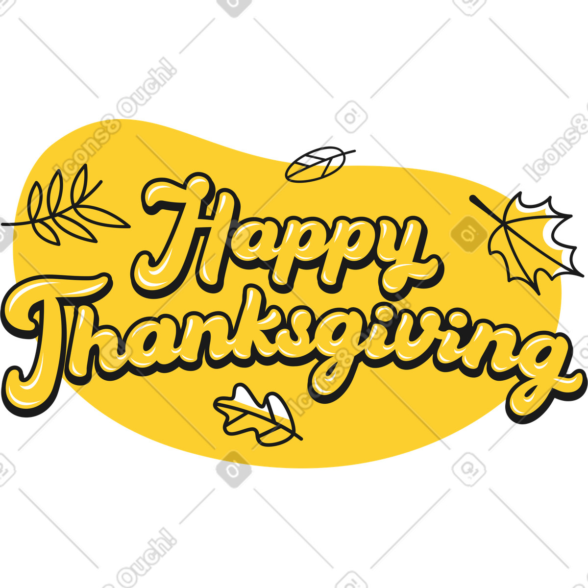 Illustration Lettrage happy thanksgiving avec des feuilles dans le style Taxi à télécharger aux formats PNG, SVG