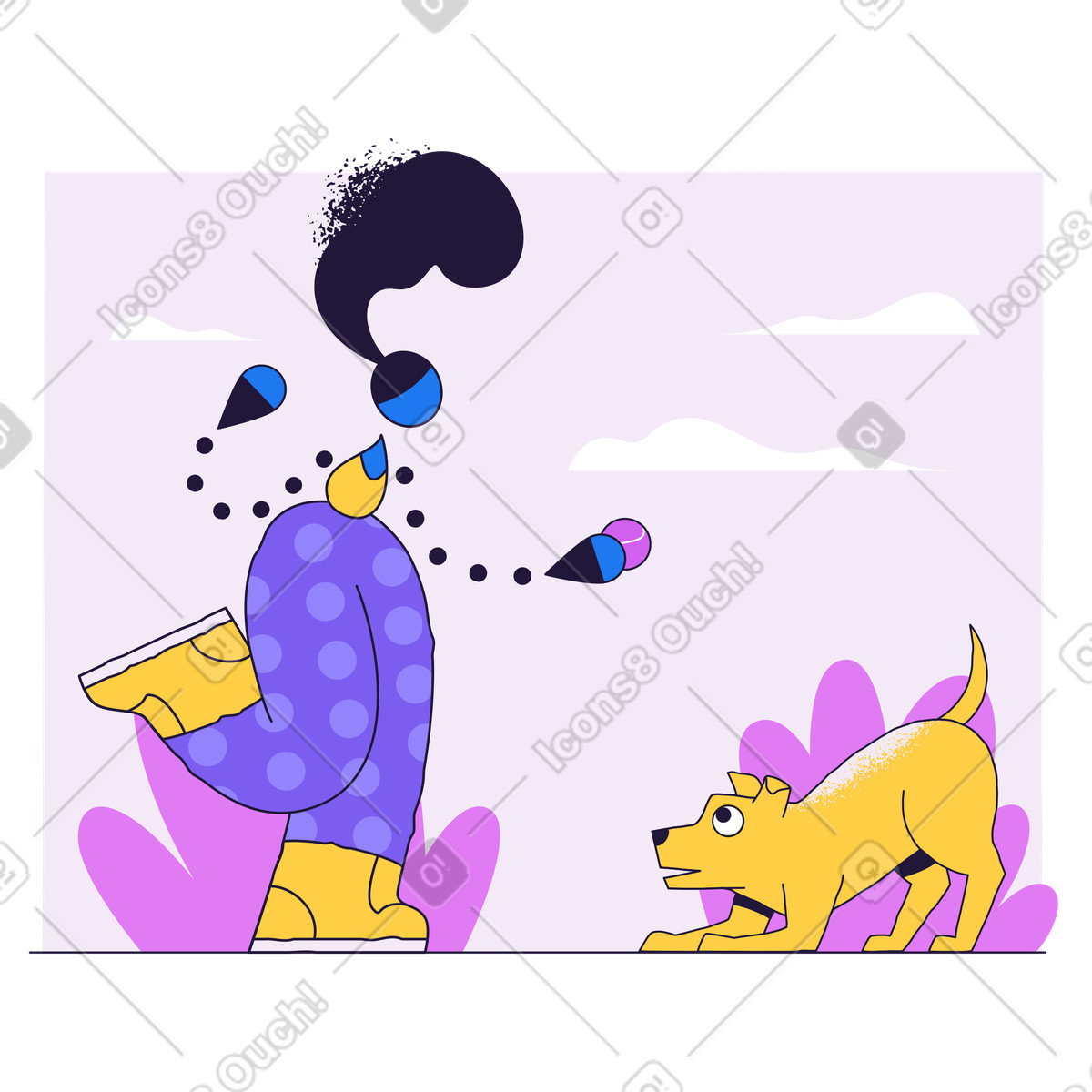 Dog playing fetch outdoors, Pet training and playtime illustration in Conifer style download in PNG, SVG