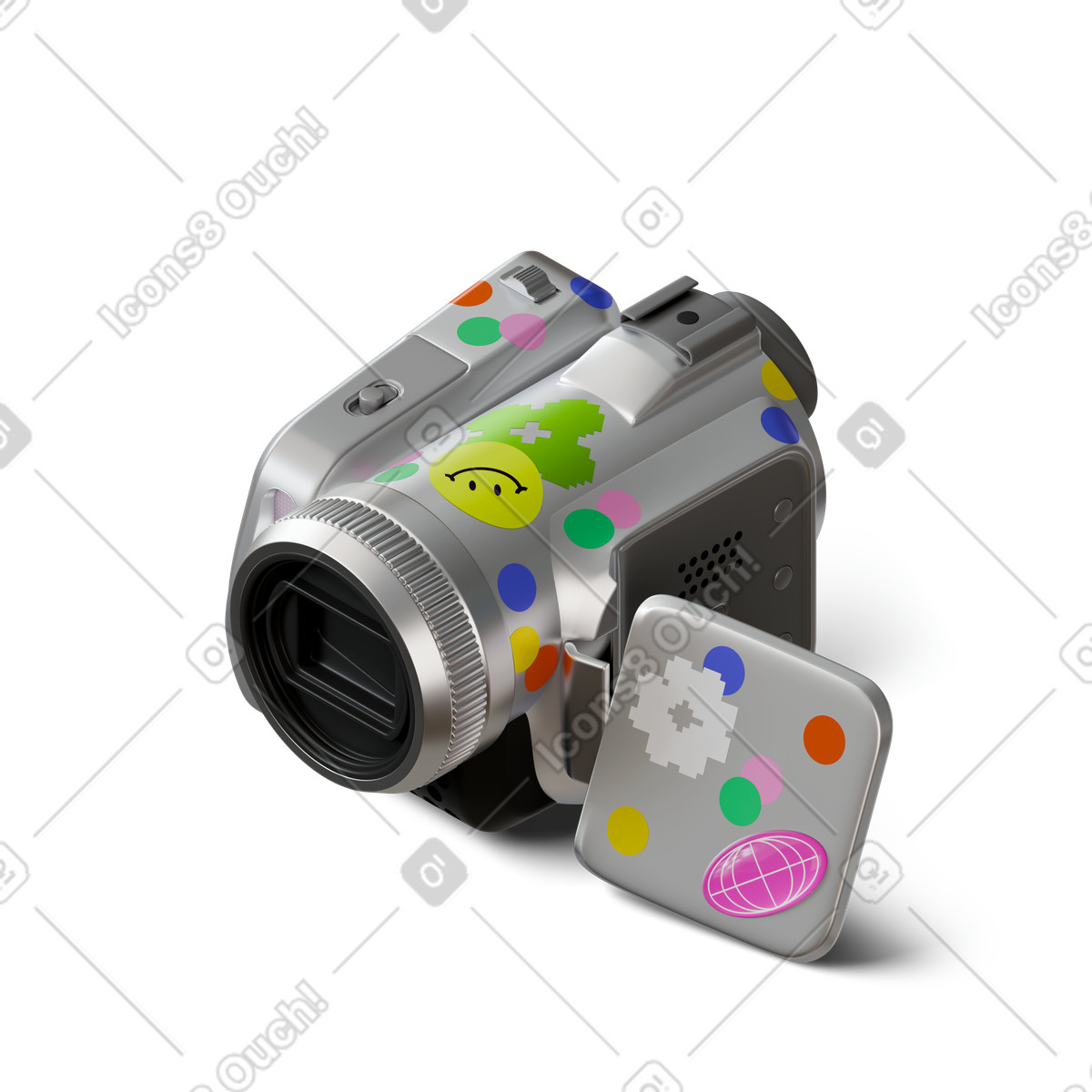 Isometric view of handycam illustration in 3D Stickle style download in PNG, SVG