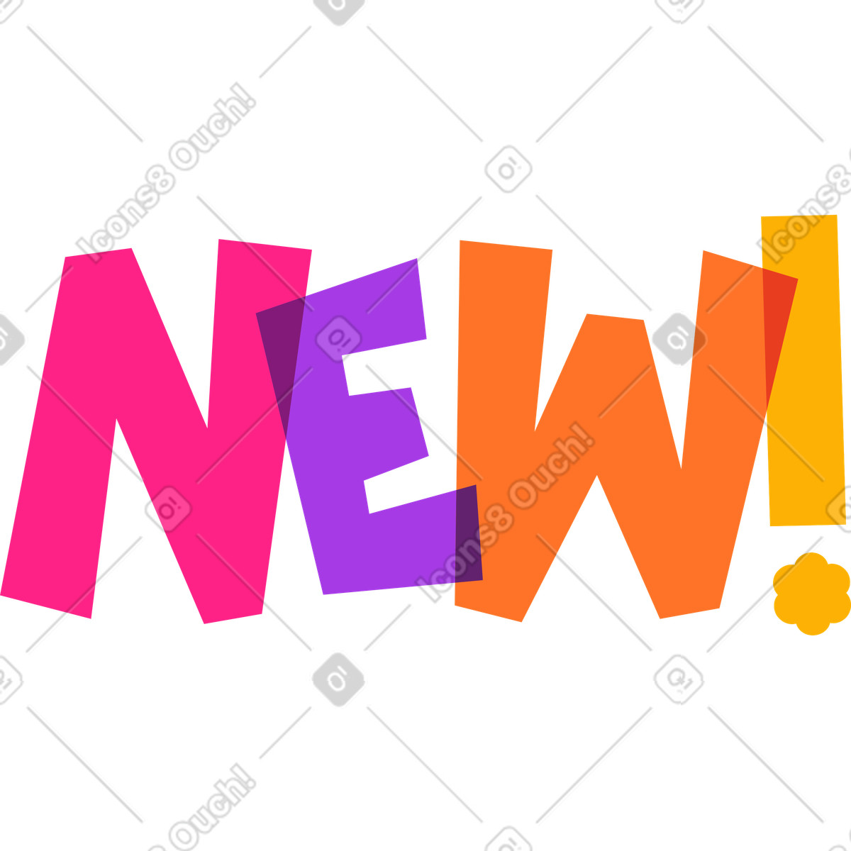Scritta multicolor novità! testo illustrazione animata in stile Lettering scaricabile in GIF, Lottie (JSON), AE