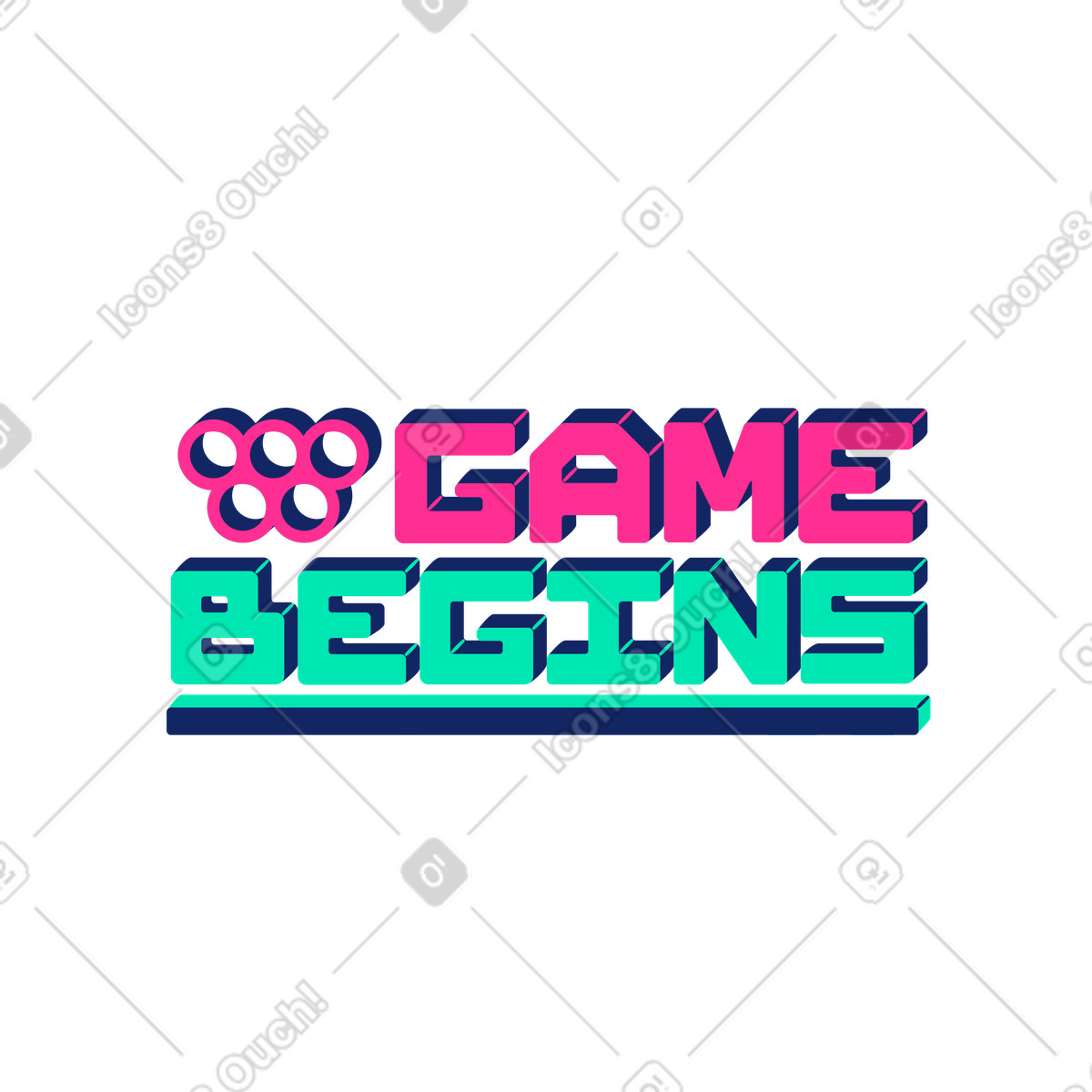 Illustration Lettering game begins dans le style Cyborg à télécharger aux formats PNG, SVG
