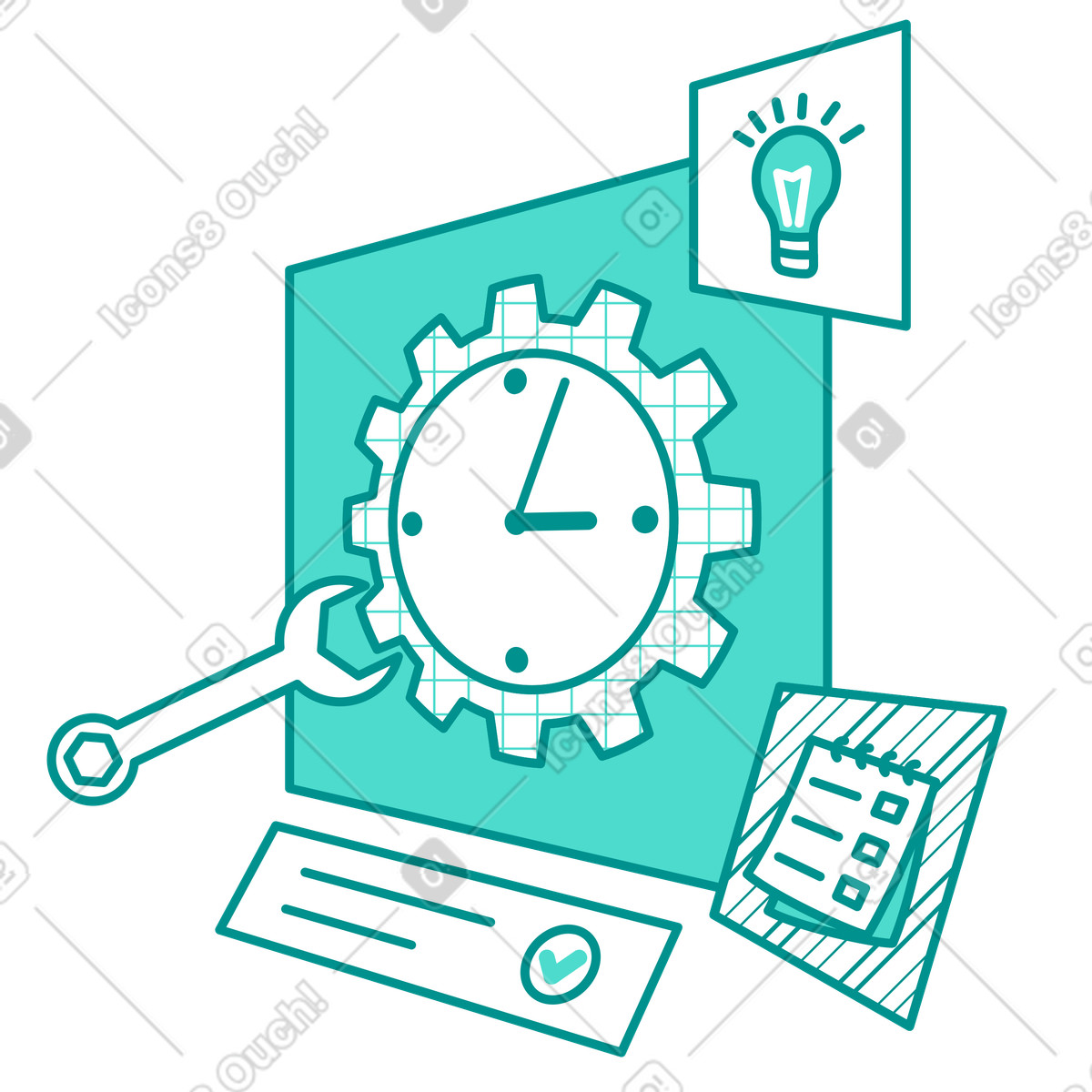 Time management and efficiency tools illustration in PNG, SVG