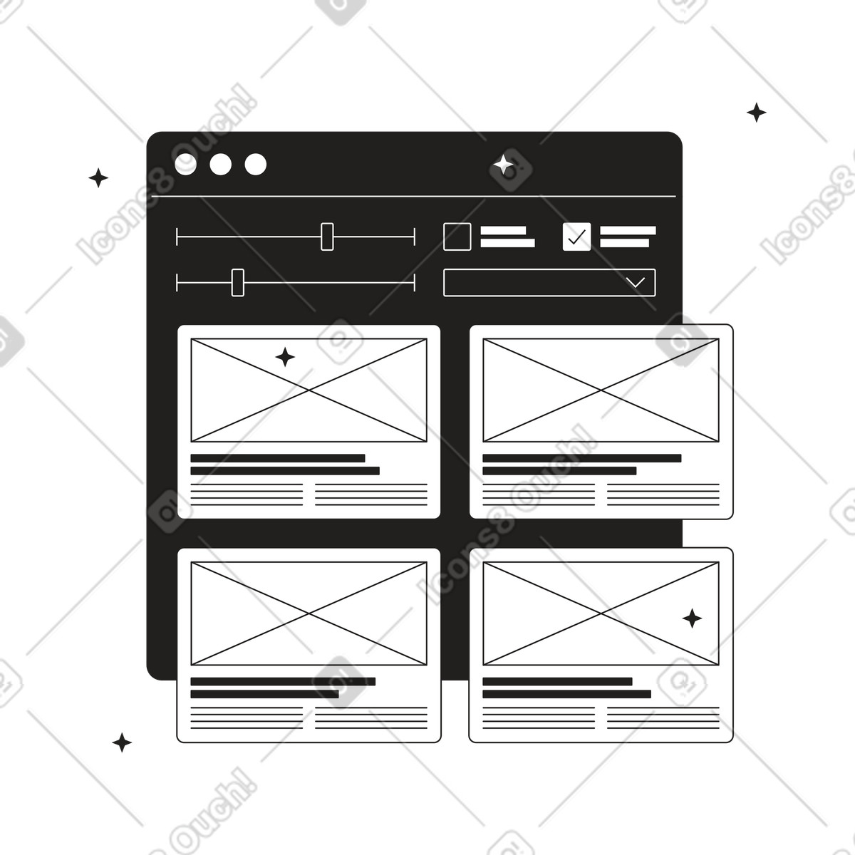 Prototyping a website in browser window illustration Tokyo style download PNG, SVG