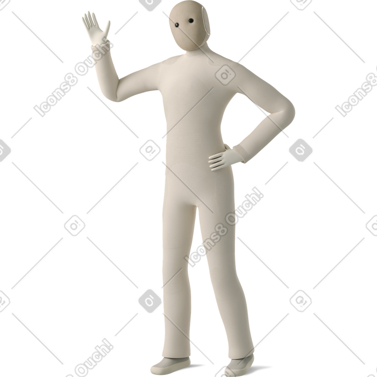 Robot waving hand gesture with neutral face and minimalist body-Illustration im 3D Business-Stil als Download in PNG, SVG