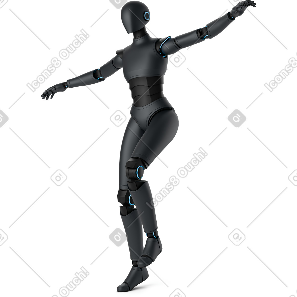 3D Business スタイルの 動く黒人aiエージェント のイラストをPNG、SVG形式でダウンロード