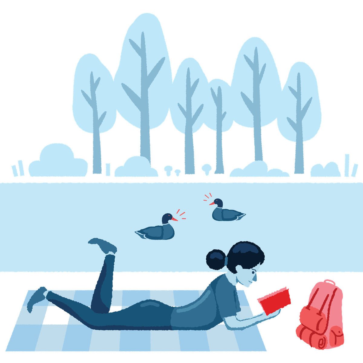 Cherry 스타일의 Woman reading a book while lying in the park 일러스트레이션 PNG, SVG 다운로드
