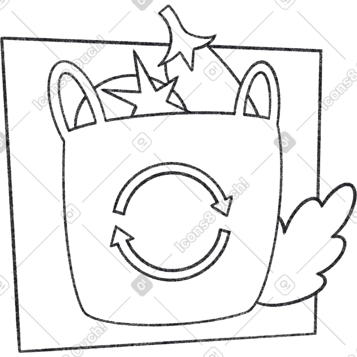 Illustration Eco bag with recycling symbol and vegetables dans le style Bonbon Line à télécharger aux formats PNG, SVG