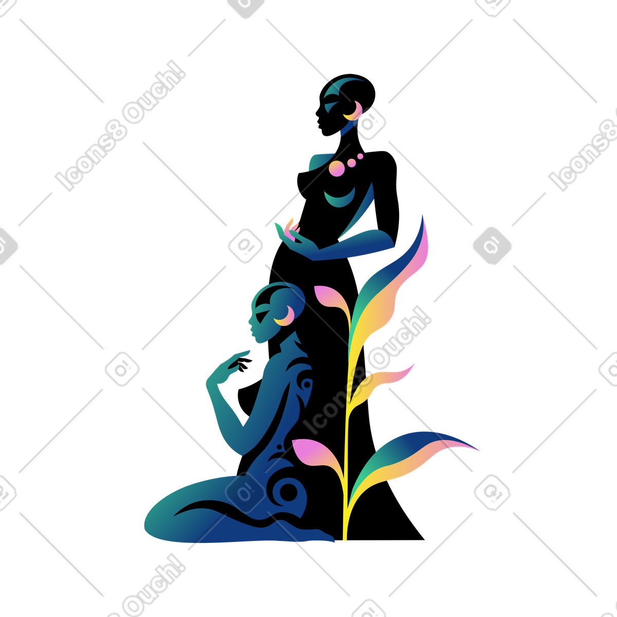 下载 Amani 风格的 有植物的非洲妇女 插画，支持 PNG、SVG 格式