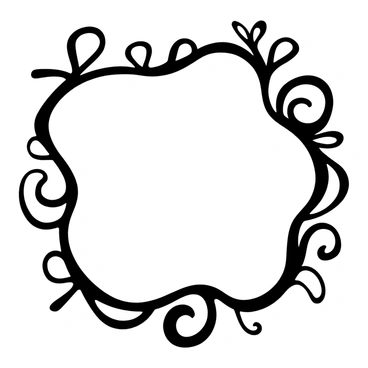 A frame with bold, dynamic shapes creating an abstract splash design. The outer edges of the frame feature swirling, flowing lines that suggest movement and energy. The inner area is left open, showcasing a blank space ready for text or images. The overall composition emphasizes a sense of creativity and liveliness through its intricate patterns.