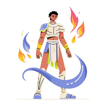 A champion standing in a dynamic pose, surrounded by swirling elements. "Fire" bursts in vibrant orange and red flames, with flickering tongues reaching outward. "Water" flows in cascading blue and turquoise waves, gracefully arching around the champion. "Air" manifests as wispy, white gusts and clouds, adding a sense of motion and energy. The champion wears a detailed armor, showcasing intricate patterns that reflect their mastery over these elements. Their expression is focused and determined, emphasizing their role as a powerful elemental warrior.