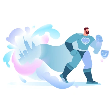 A superhero transforming from a realistic figure into a stylized comic illustration