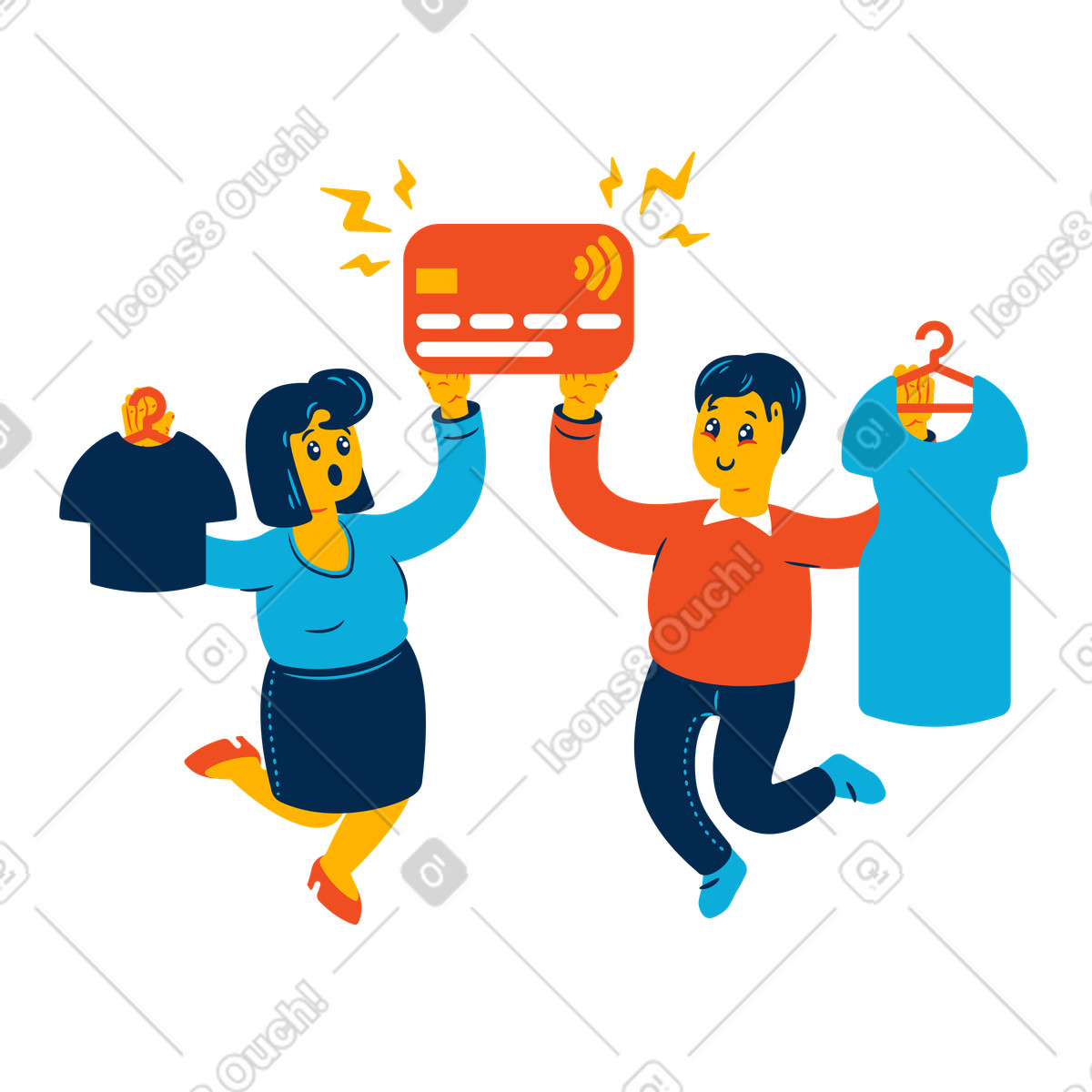 下载 Flame 风格的 快乐的人买新衣服 插画，支持 PNG、SVG 格式
