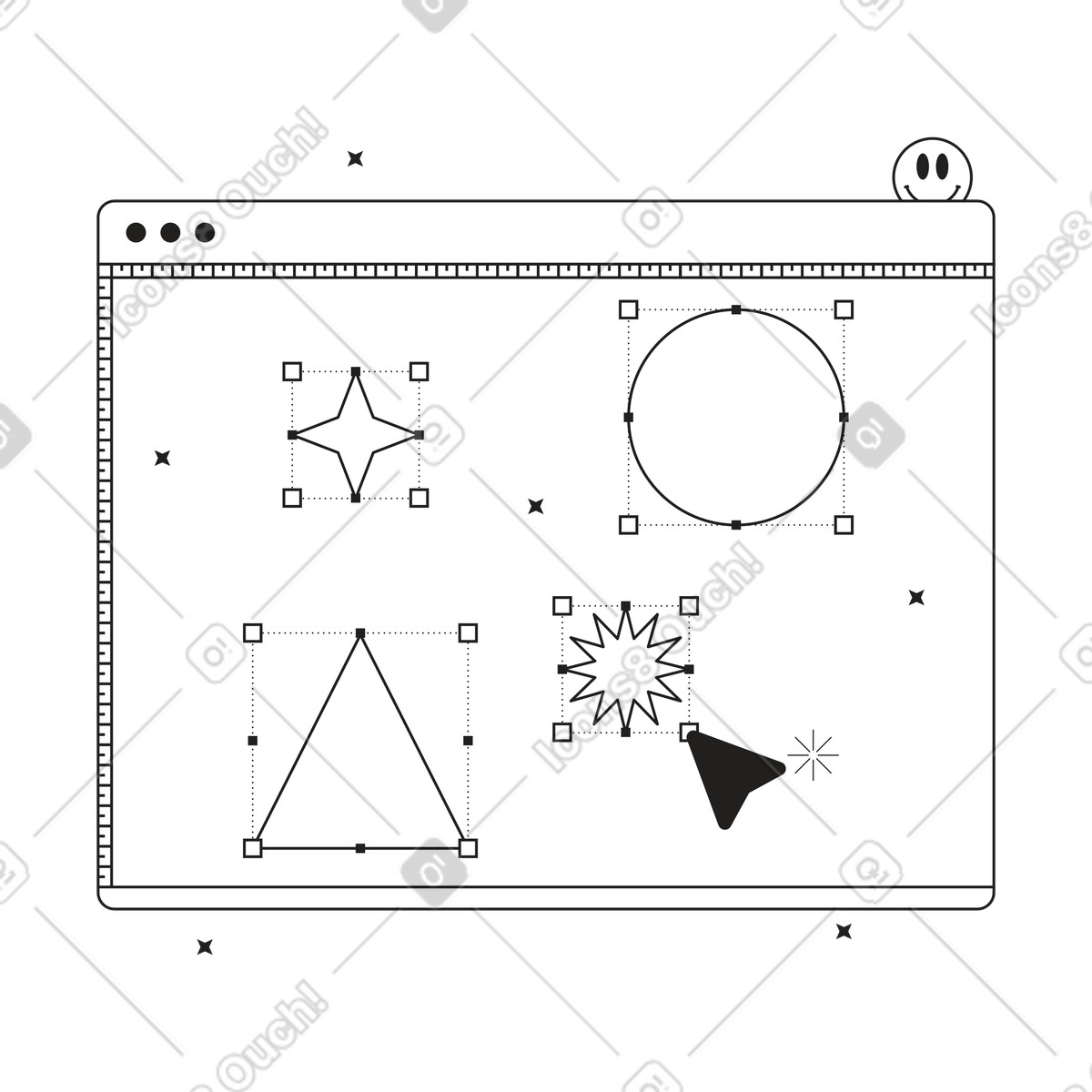 Designing a web page using various design shapes illustration in Tokyo style download in PNG, SVG