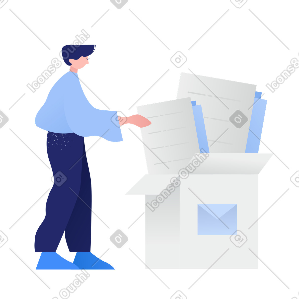 Illustration Homme sortant des lettres de la boîte réception dans le style Clip à télécharger aux formats PNG, SVG