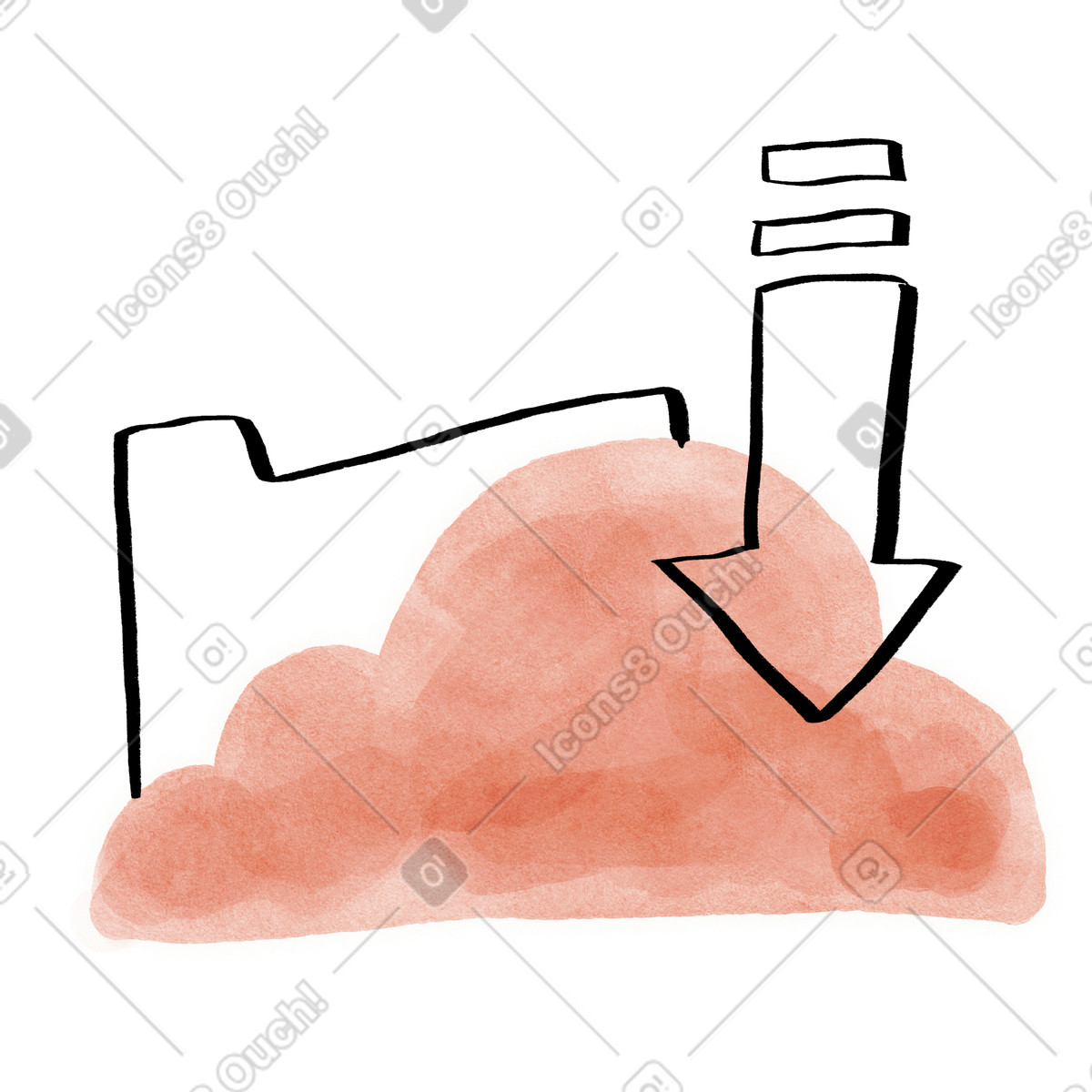 Ilustración animada Nube simple y flecha de descarga, almacenamiento en la gestión datos estilo Hand-drawn animation a descargar GIF, Lottie (JSON), AE