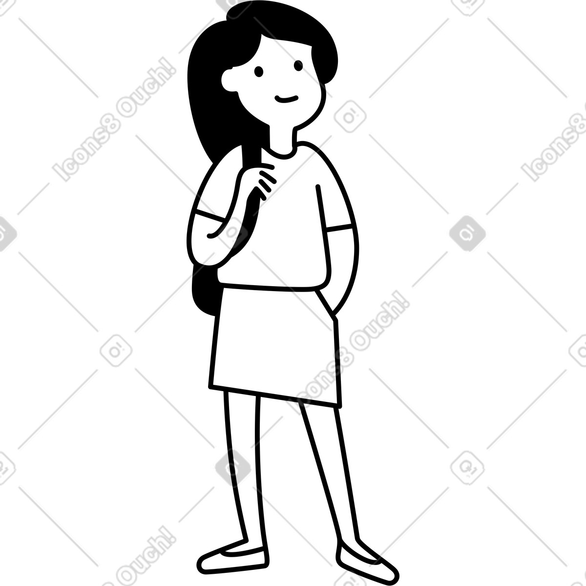 Character standing with skirt and shoes in simple minimal style-Illustration im Notion Line Art-Stil als Download PNG, SVG