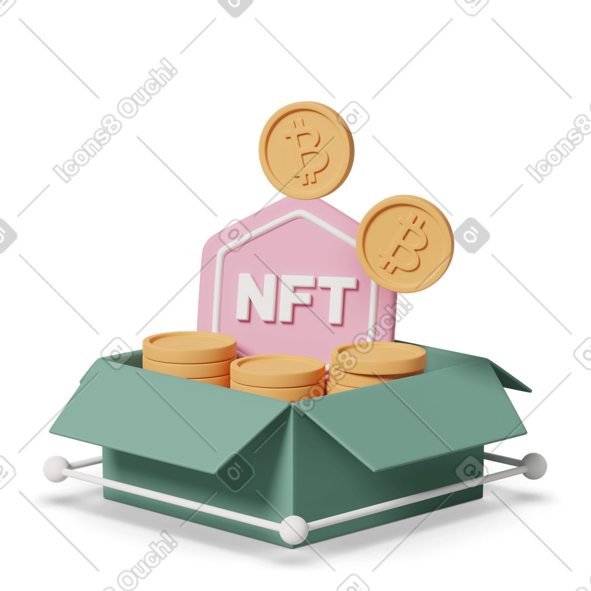 下载 3D Casual life 风格的 Nft box bitcoin 插画，支持 PNG、SVG 格式